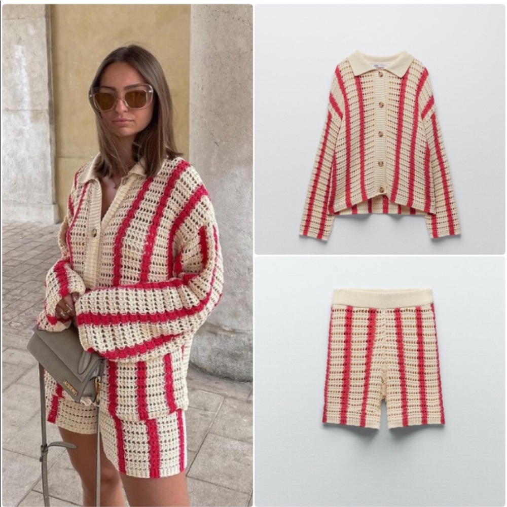 Zara Red and Cream Striped Knit Set